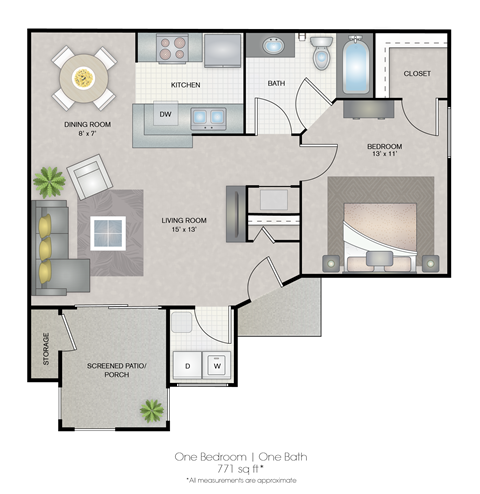 Colonial Pointe Apartments Orlando Florida One Bedroom Floorplan